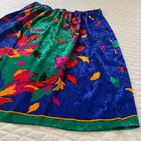 VTG Sue Brett Midi Skirt 40” Waist Jacquard Multicolor Abstract Leaf Print Artsy - Picture 4 of 11